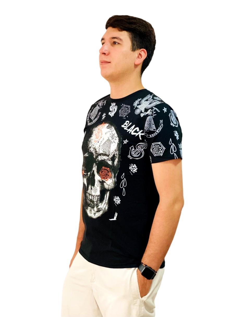 Playera hombre casual calavera piedras moderna  spandex MODA & PRITEX