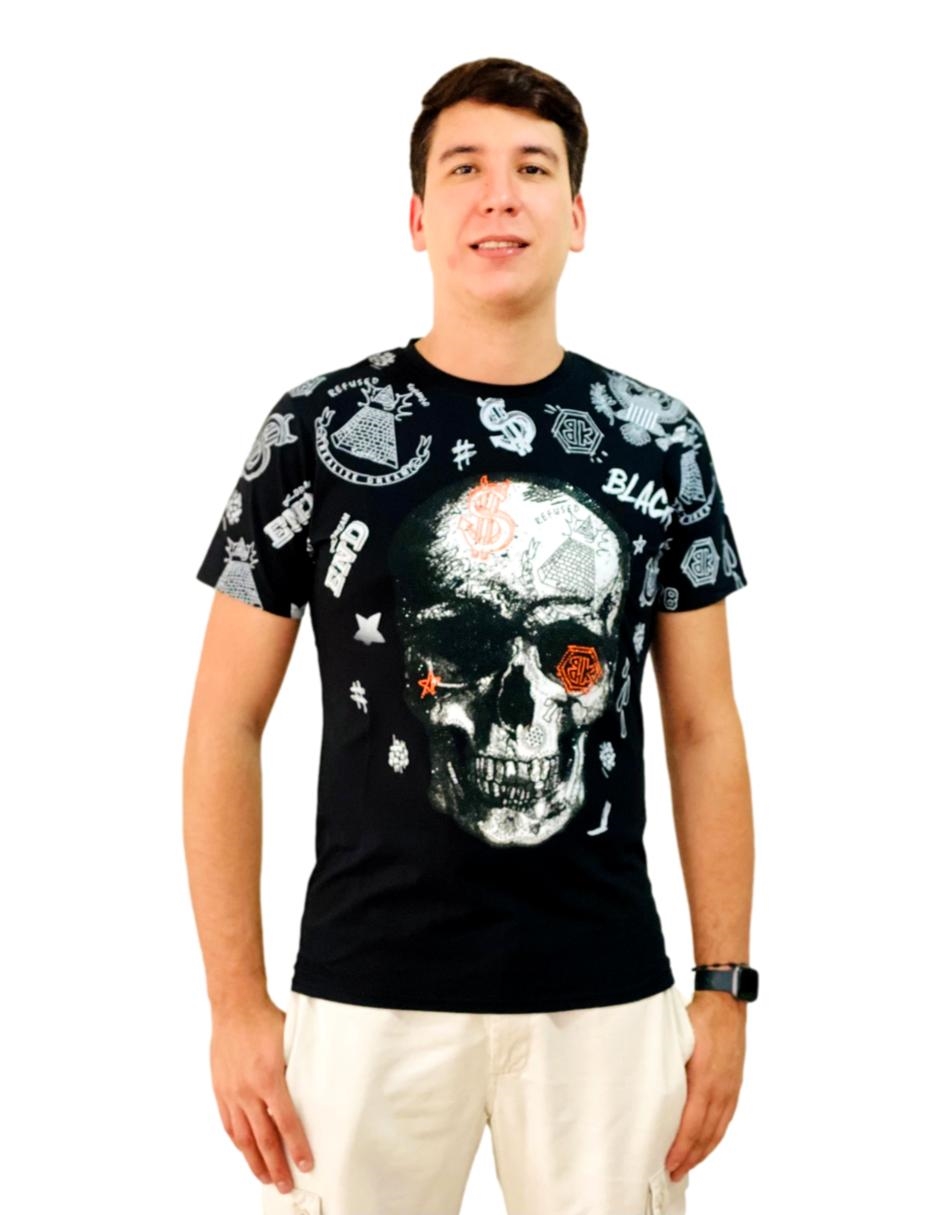 Playera hombre casual calavera piedras moderna  spandex MODA & PRITEX