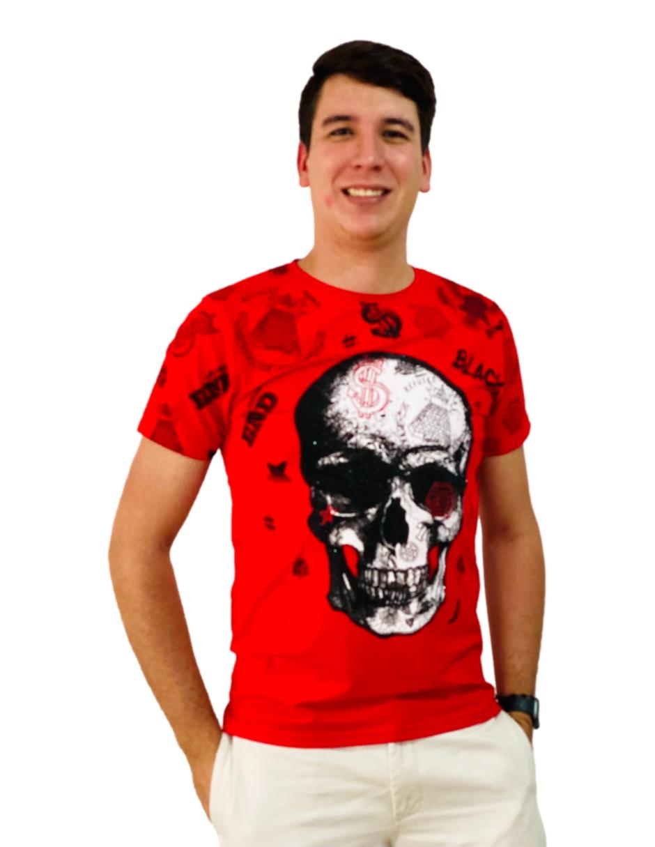 Playera hombre casual calavera piedras moderna  spandex MODA & PRITEX