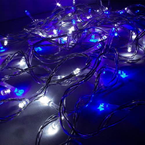 Serie Decorativa Luz Led Azul/Blanca 500 Focos 8 Funciones Cable Transparente 22 m