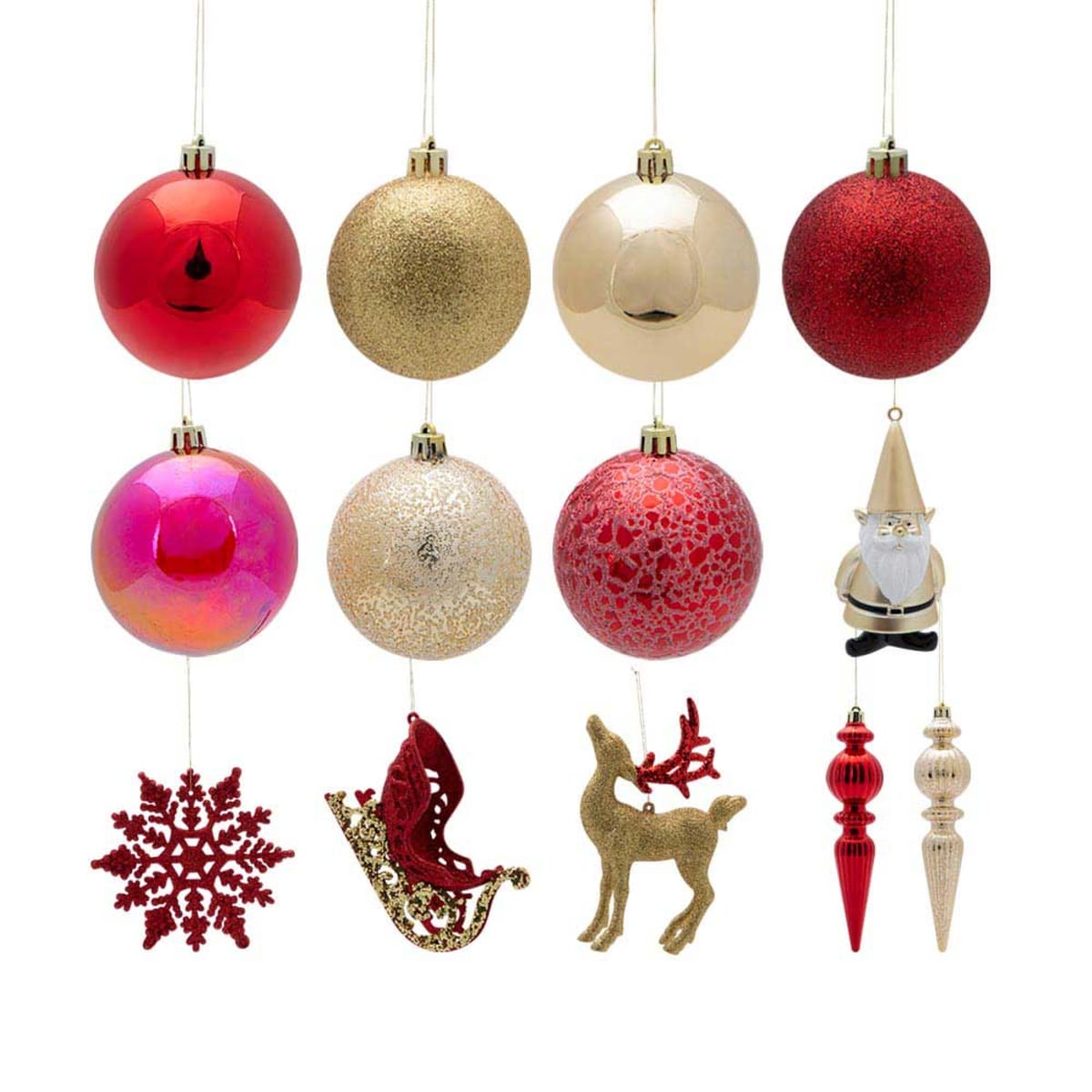 Set de 50 esferas y figuras de diferentes formas, colores y tamaños, para el árbol de Navidad, marca Bela Vida, mod. 978109