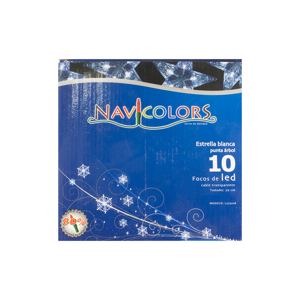 Adorno Punta De Árbol Estrella Luz Led Blanca Plástico Resistente Transparente