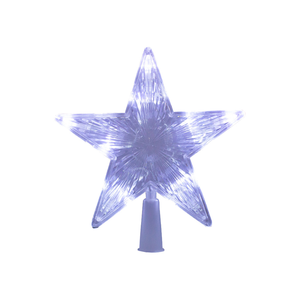 Adorno Punta De Árbol Estrella Luz Led Blanca Plástico Resistente Transparente