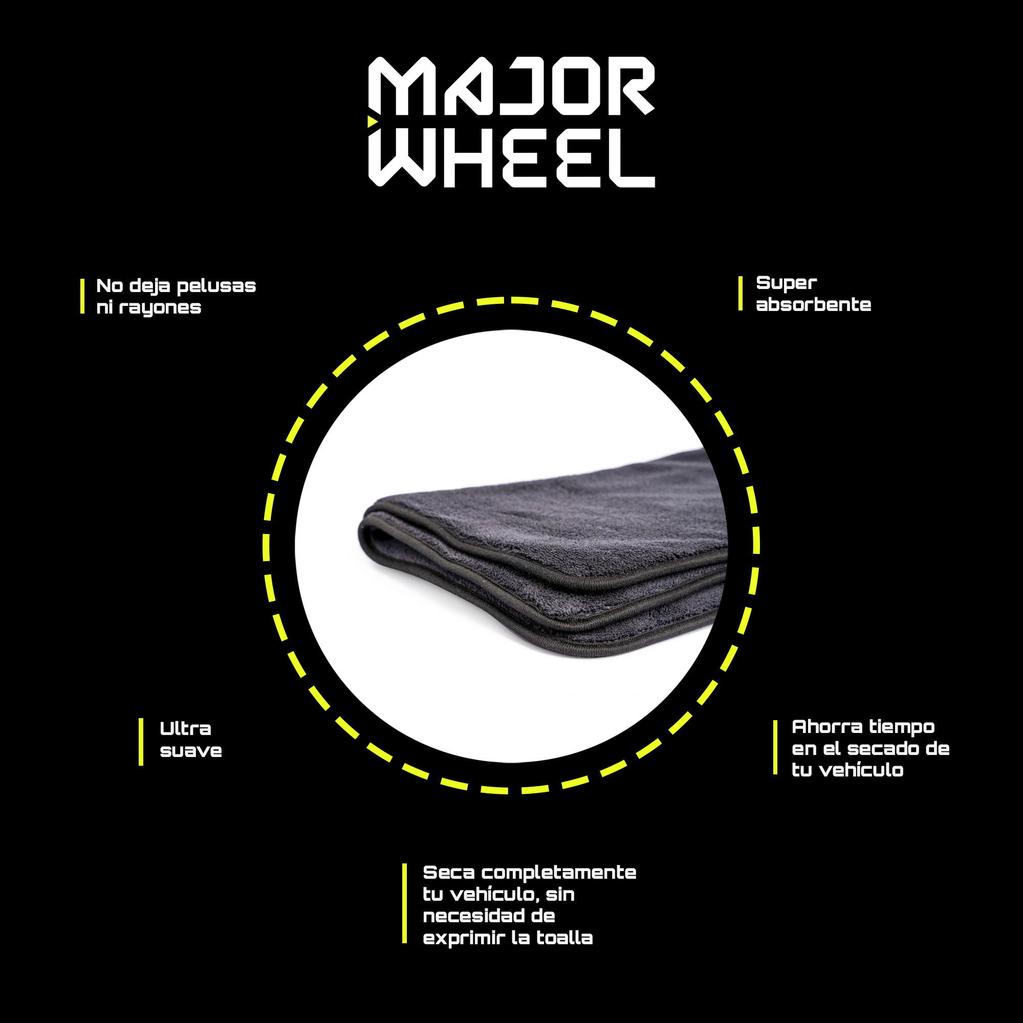 Toalla de Microfibra de Alta Absorvencia ideal para el Secado  y Lavado de Coches de 50 x 80 cm