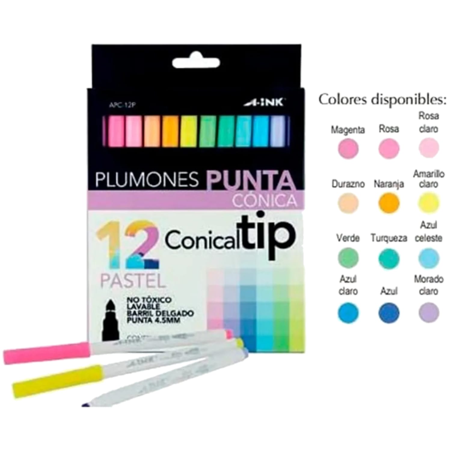 Plumones punta conica Aink colores Pastel