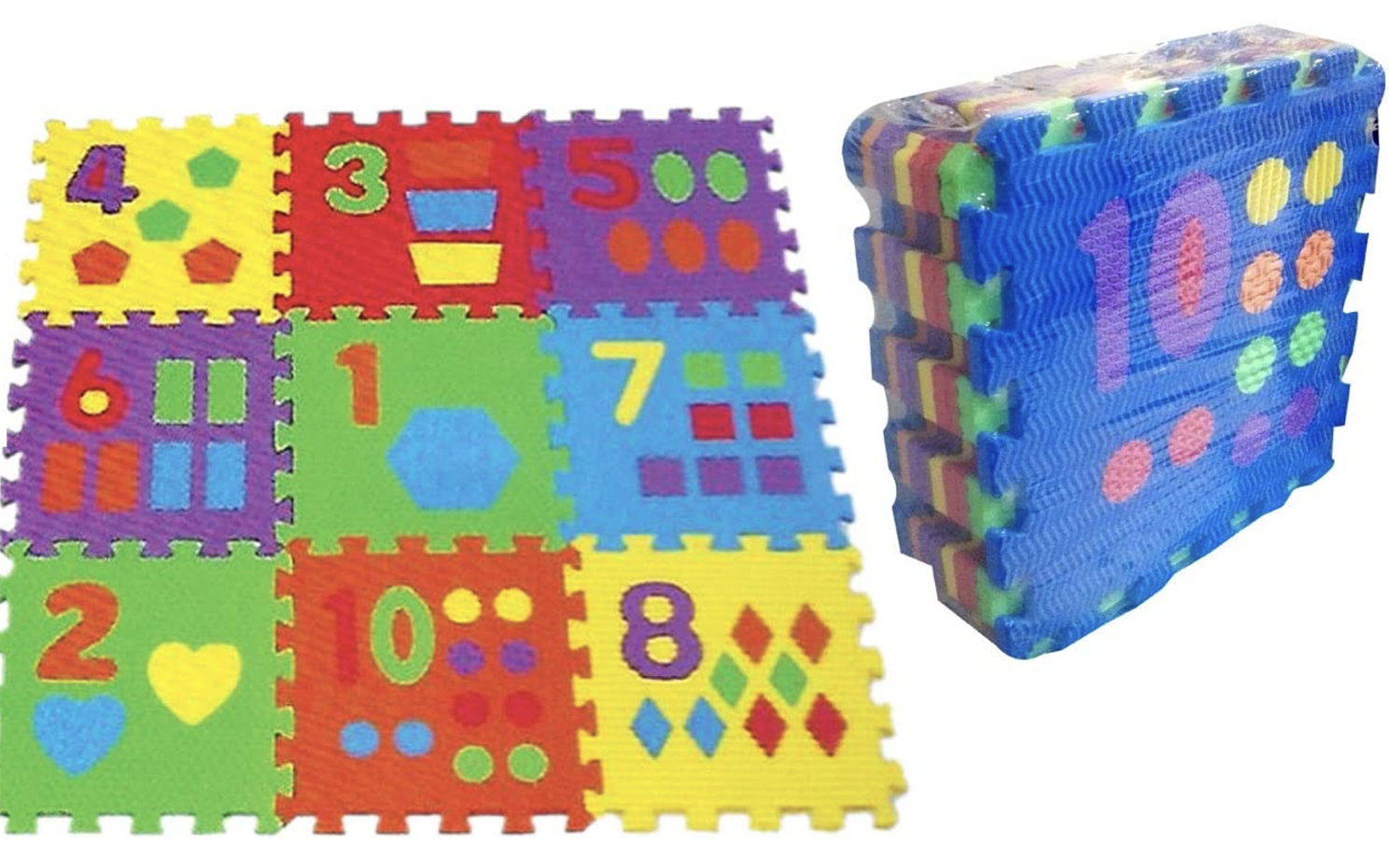 TAPETE 10 PIEZAS ROMPECABEZAS 30X30CM Numeros 1 al 10 y FIGURA GEOMETRICAS Resistente Eva Foam/ FOAMY buen regalo