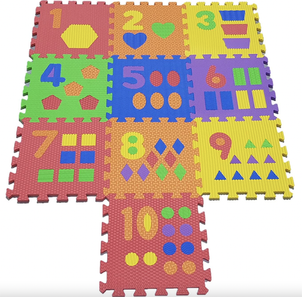 TAPETE 10 PIEZAS ROMPECABEZAS 30X30CM Numeros 1 al 10 y FIGURA GEOMETRICAS Resistente Eva Foam/ FOAMY buen regalo