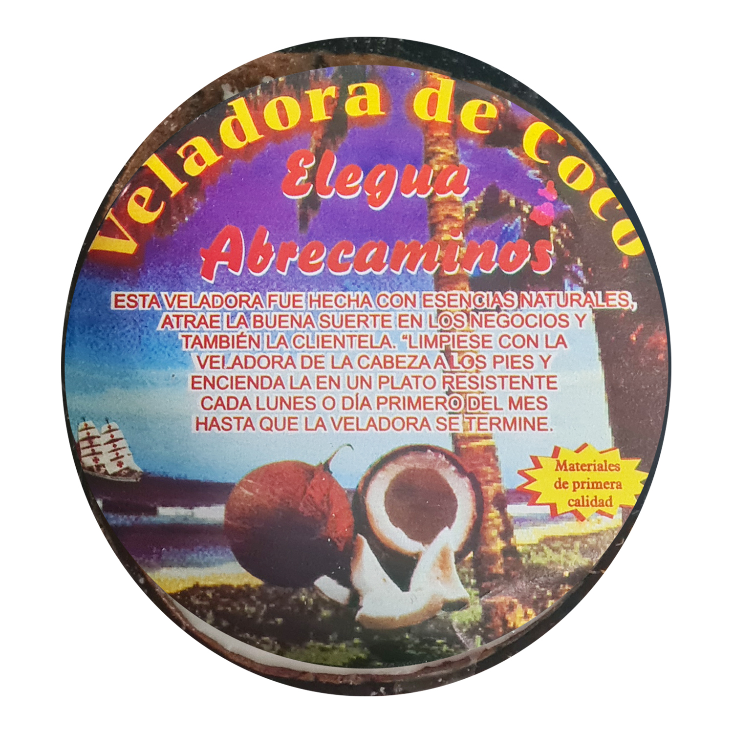 Veladora De Coco Eleggua Abrecaminos Triple Mecha Natural