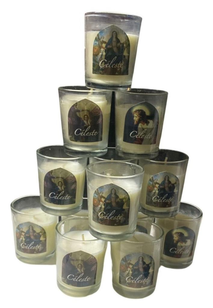 5 Veladoras vaso de vidrio chicas 12horas 6cm Ofrenda en caja 