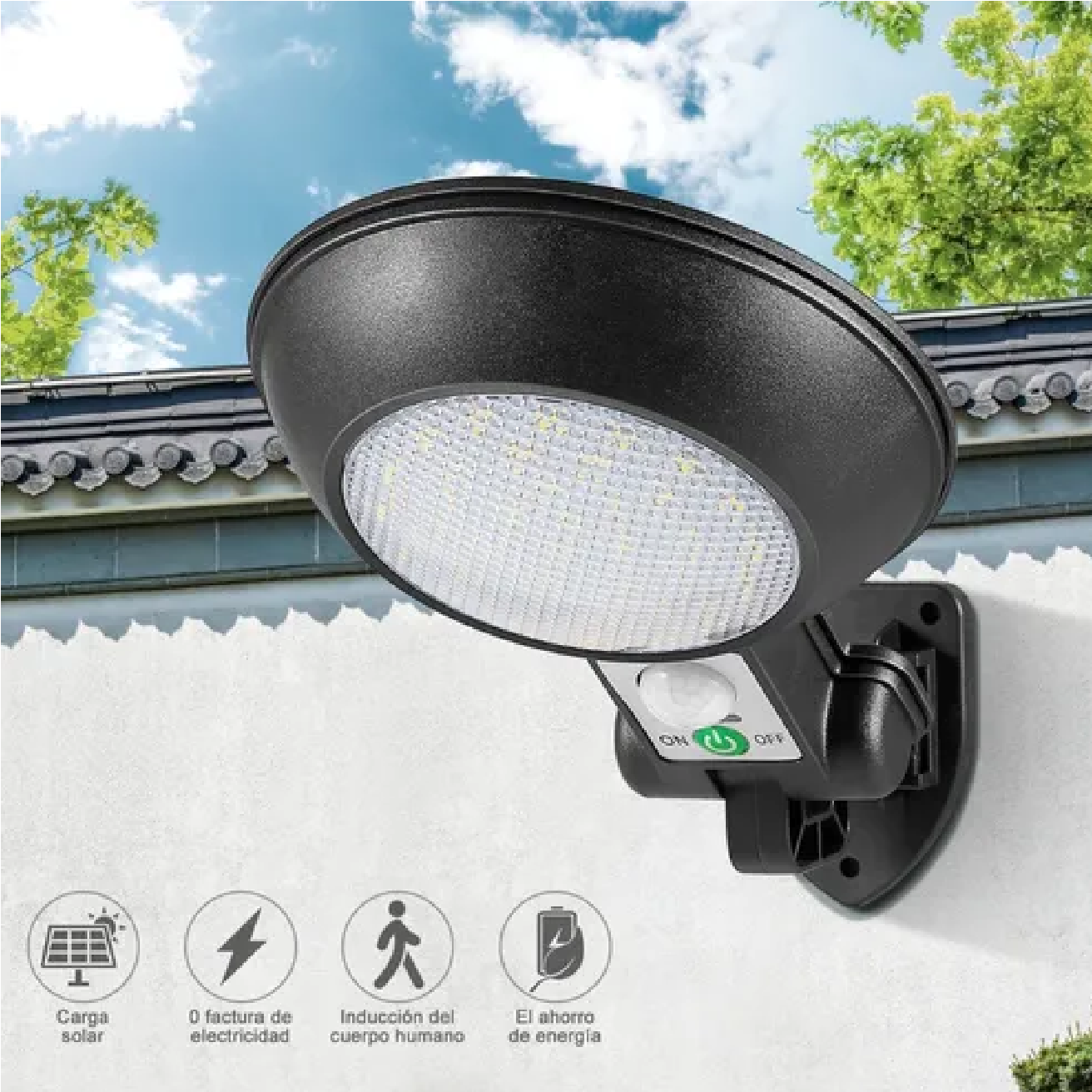 Lámpara Led Solar Pared Exterior Con Sensor Movimiento