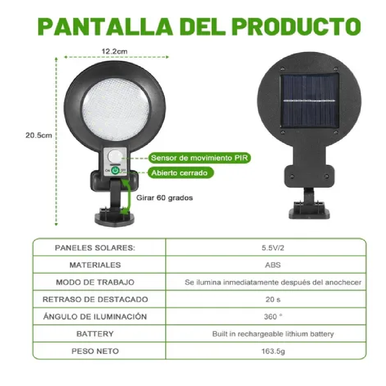 Lámpara Led Solar Pared Exterior Con Sensor Movimiento