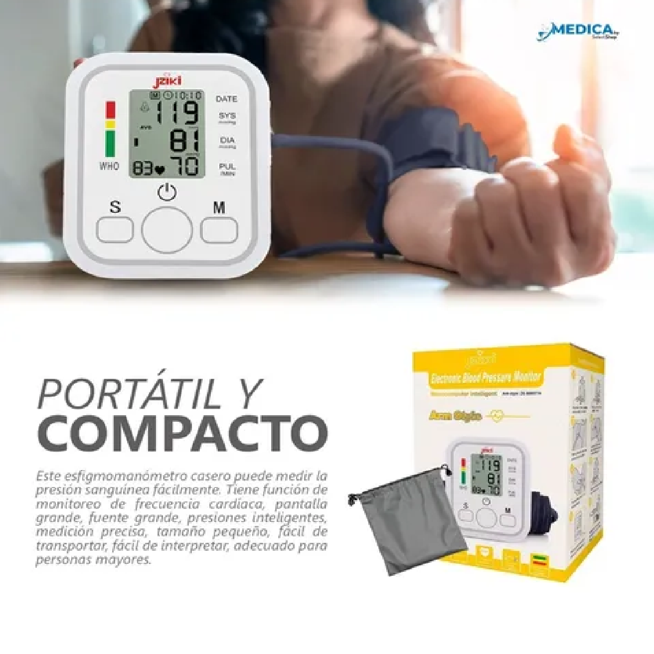 Monitor Digital Automático De Toma Presión De Brazo Arteria Blanco