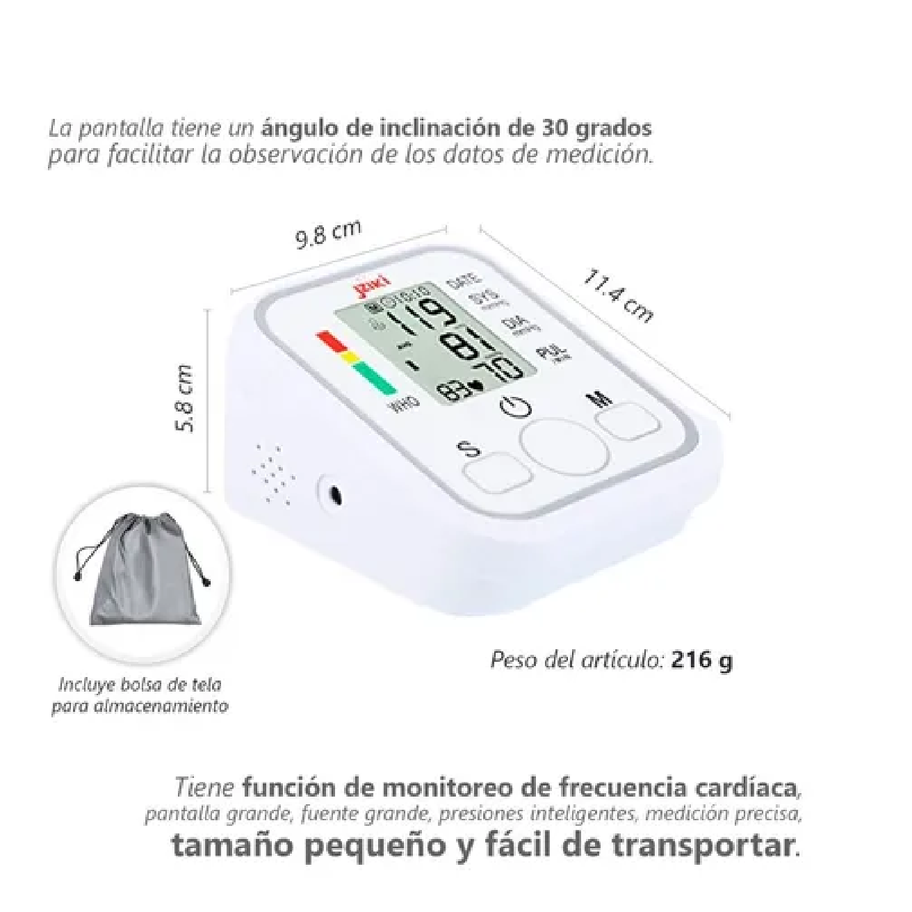 Monitor Digital Automático De Toma Presión De Brazo Arteria Blanco