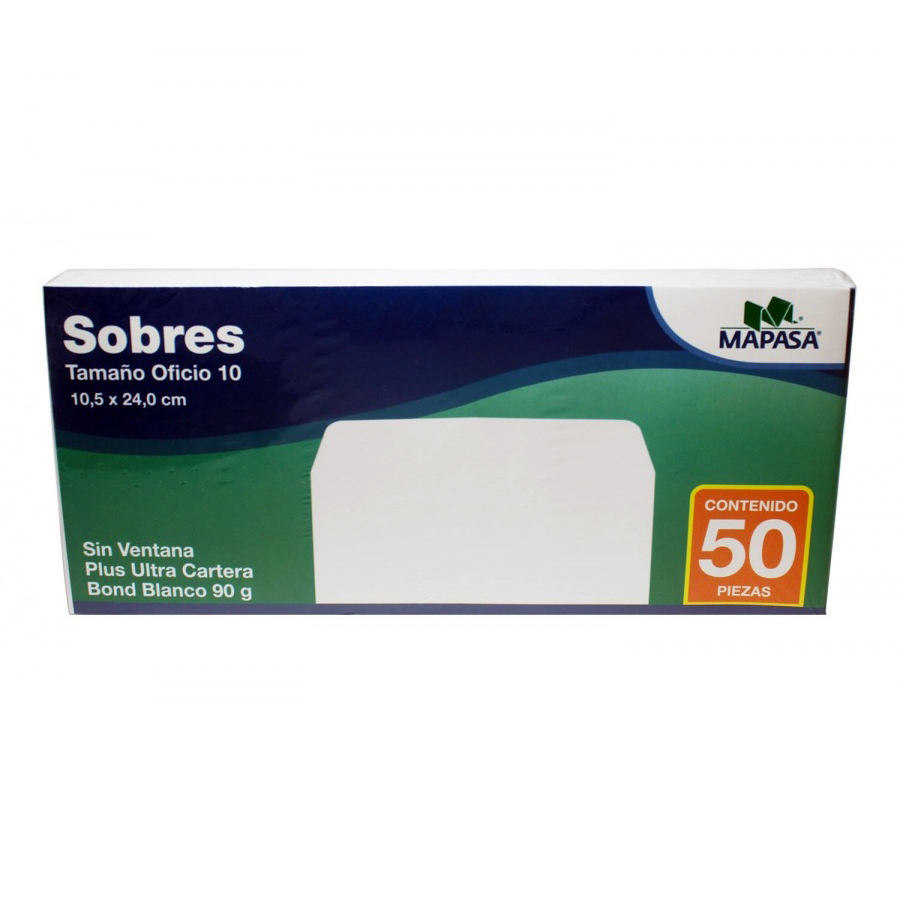 Sobre Correspondencia Blanco Liso Oficio 50 Piezas Sin Ventana