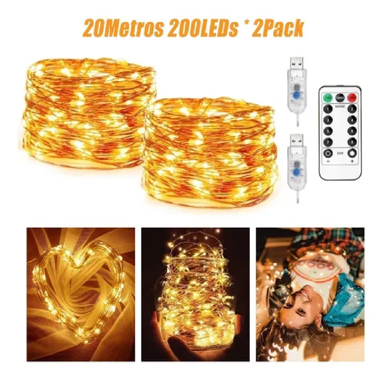 Luces De Hadas Cadena Led Decoración Fiesta Blanco Cálido