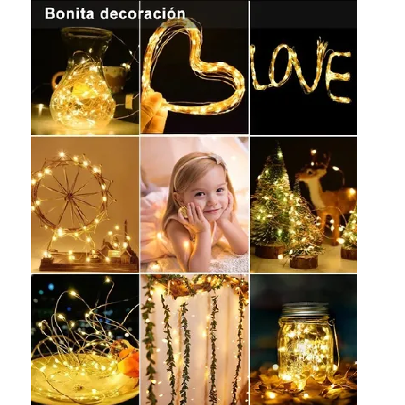 Luces De Hadas Cadena Led Decoración Fiesta Blanco Cálido