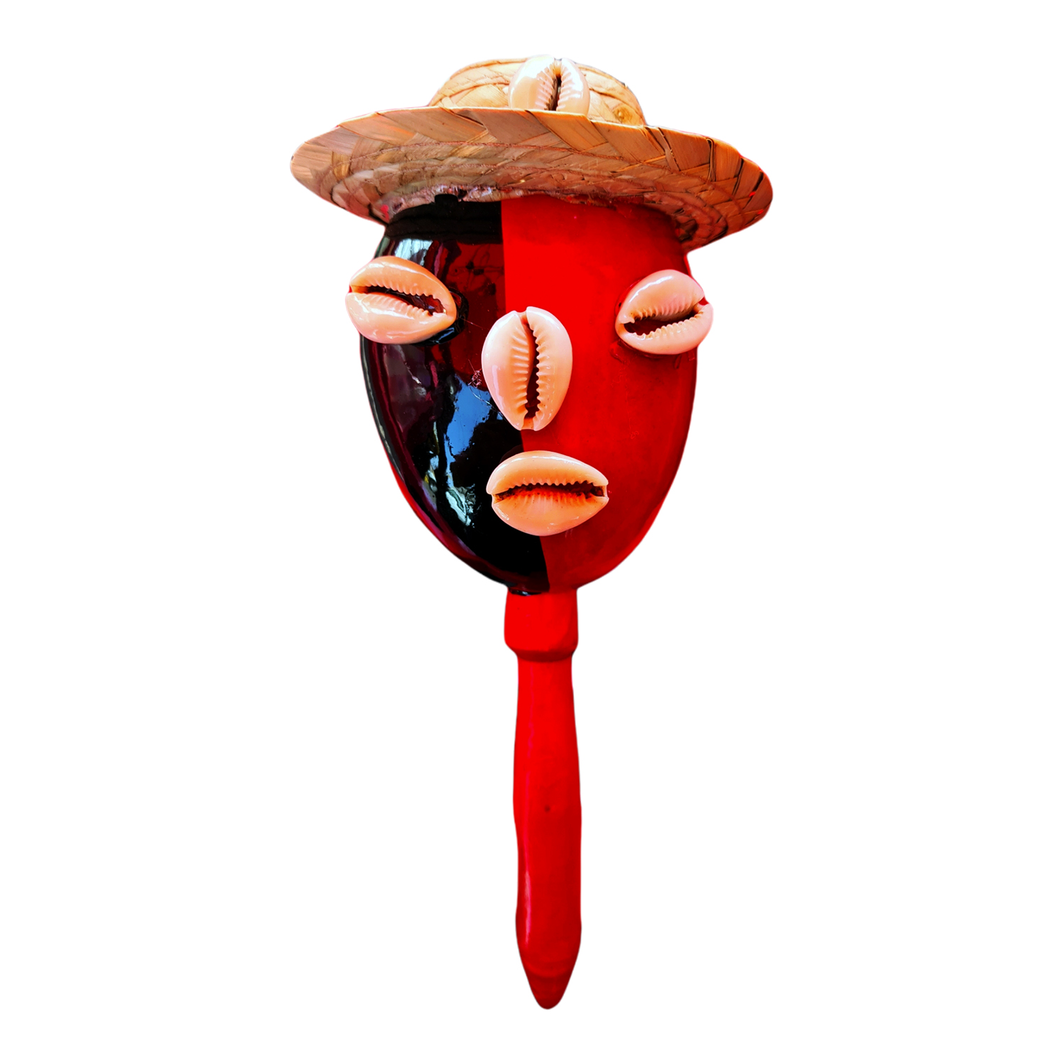 Eleggua Maraca de llamado santería 20x10 cm sombrero de palma
