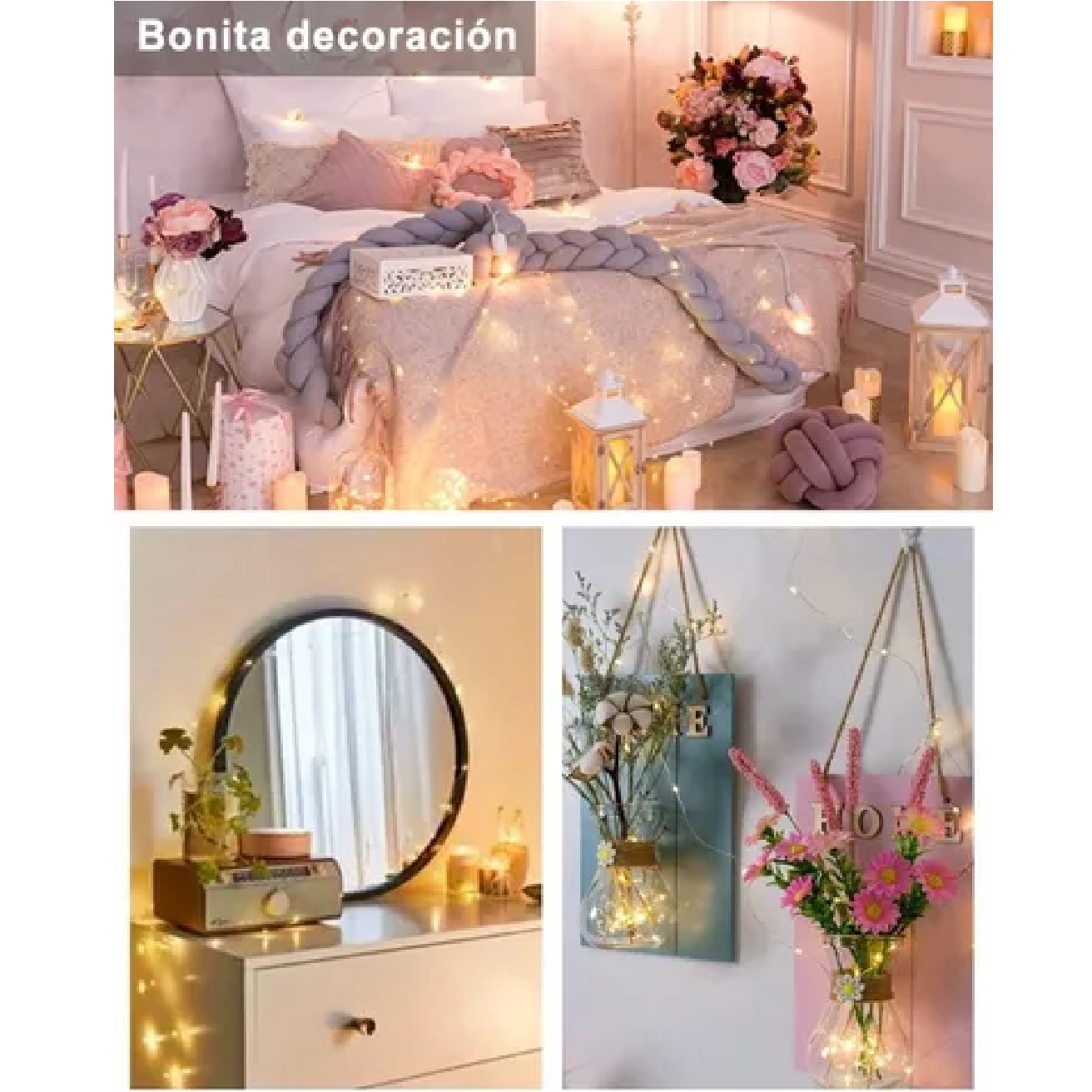 Luces De Hadas Cadena Led Decoración Fiesta Blanco Cálido
