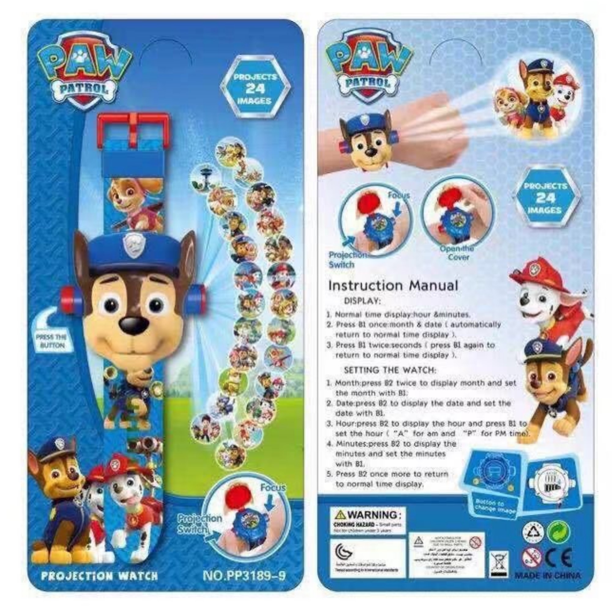 Reloj Proyector 24 Imagenes Paw Patrol CHASE