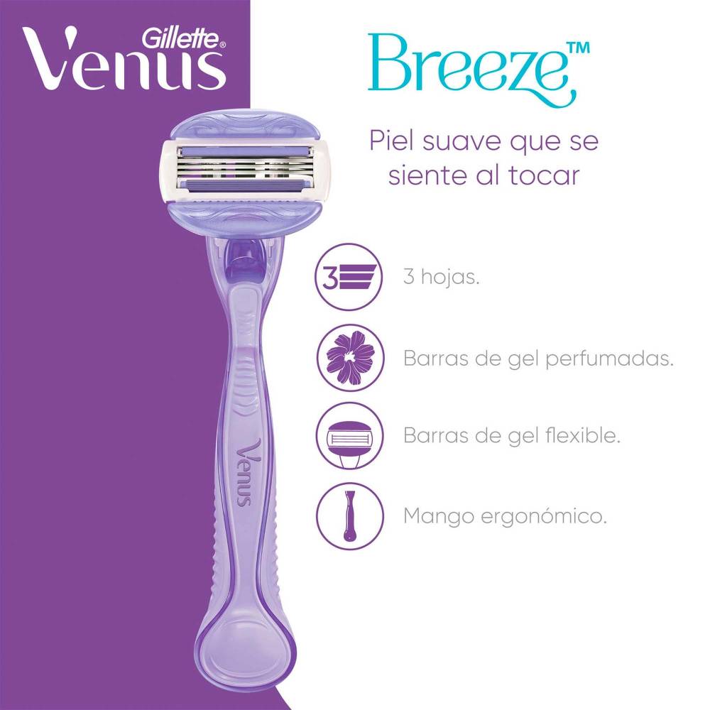 Rastrillo Recargable Gillette Venus Breeze con Fragancia Floral, para Mujer, Afeitadora con 5 Repuestos