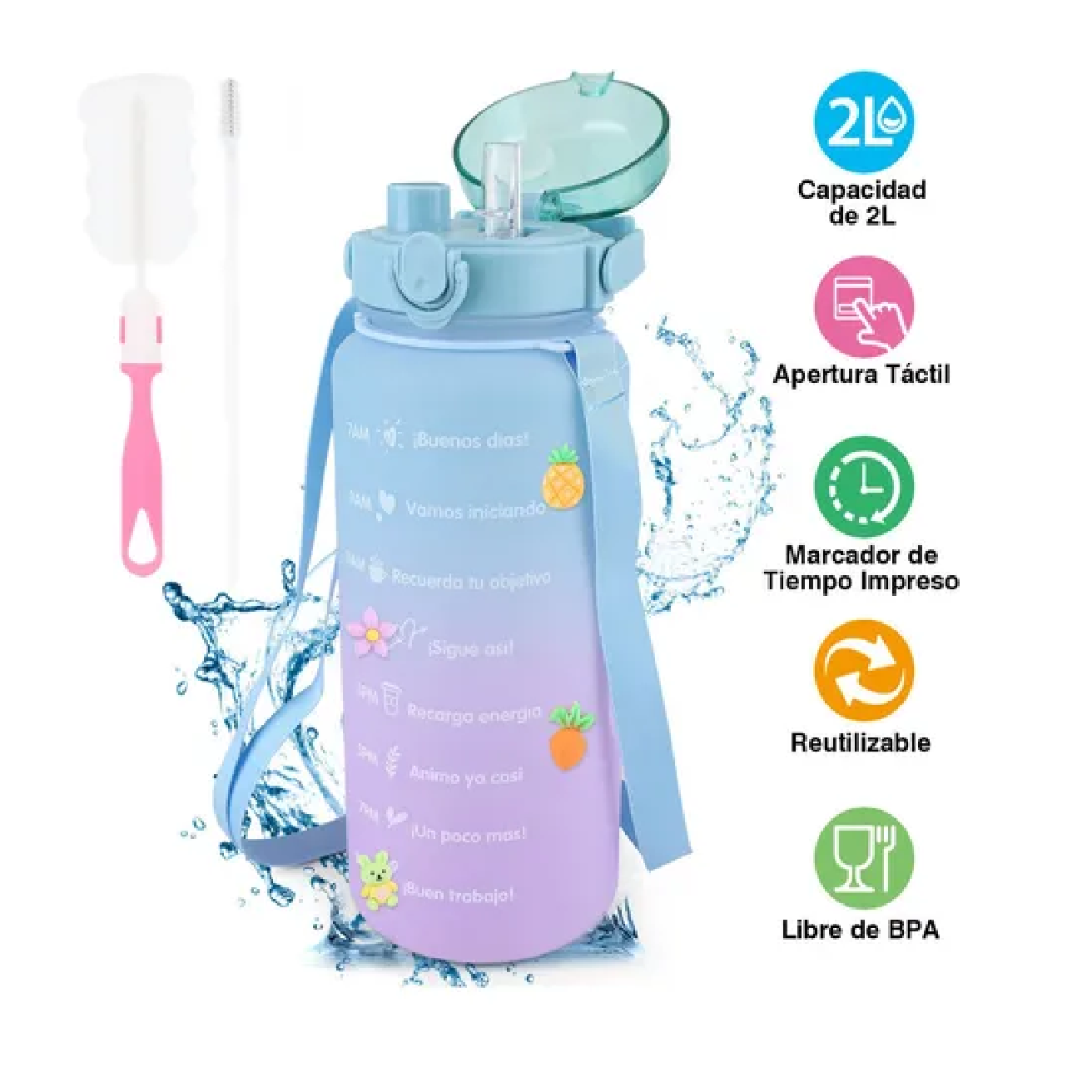 Botella de agua para niños para la escuela con pajilla, botella de agua  motivacional de 20 onzas, sin BPA, reutilizable, a prueba de fugas, con  tapas
