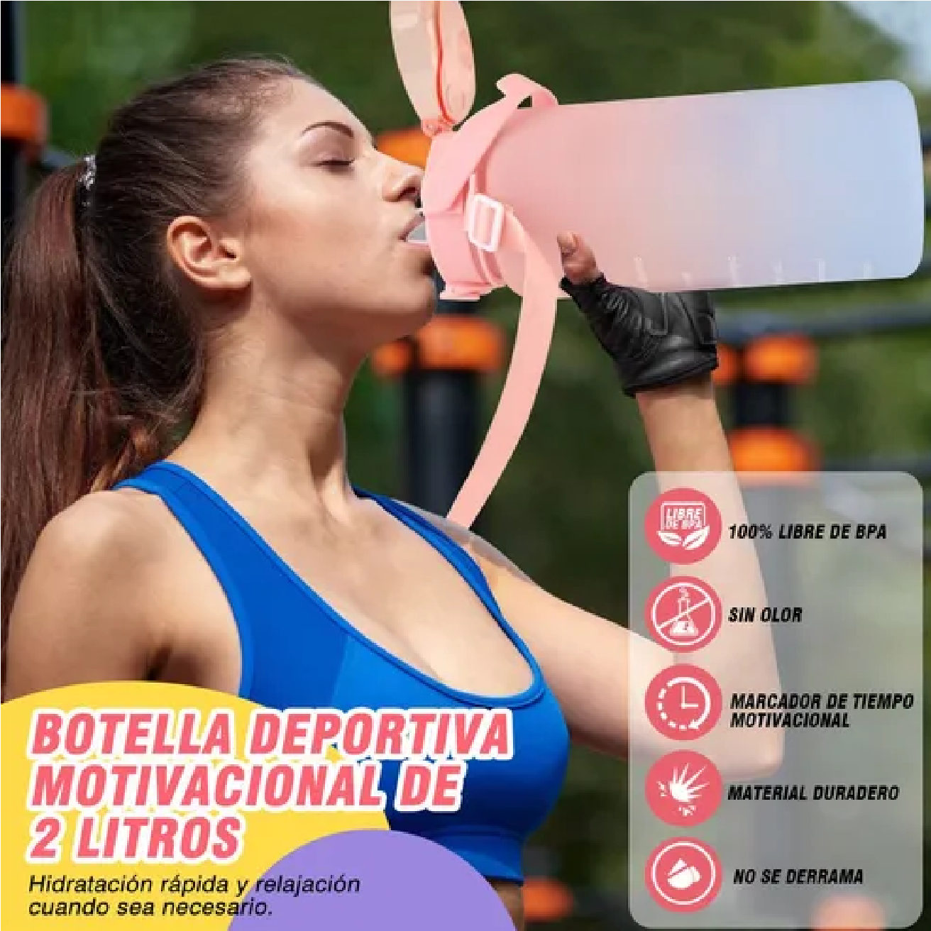 Botella De Agua Deportiva Anti Fugas  Capacidad 2 L Rosa plus