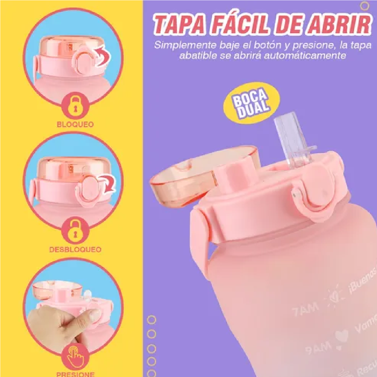Botella De Agua Deportiva Anti Fugas  Capacidad 2 L Rosa plus
