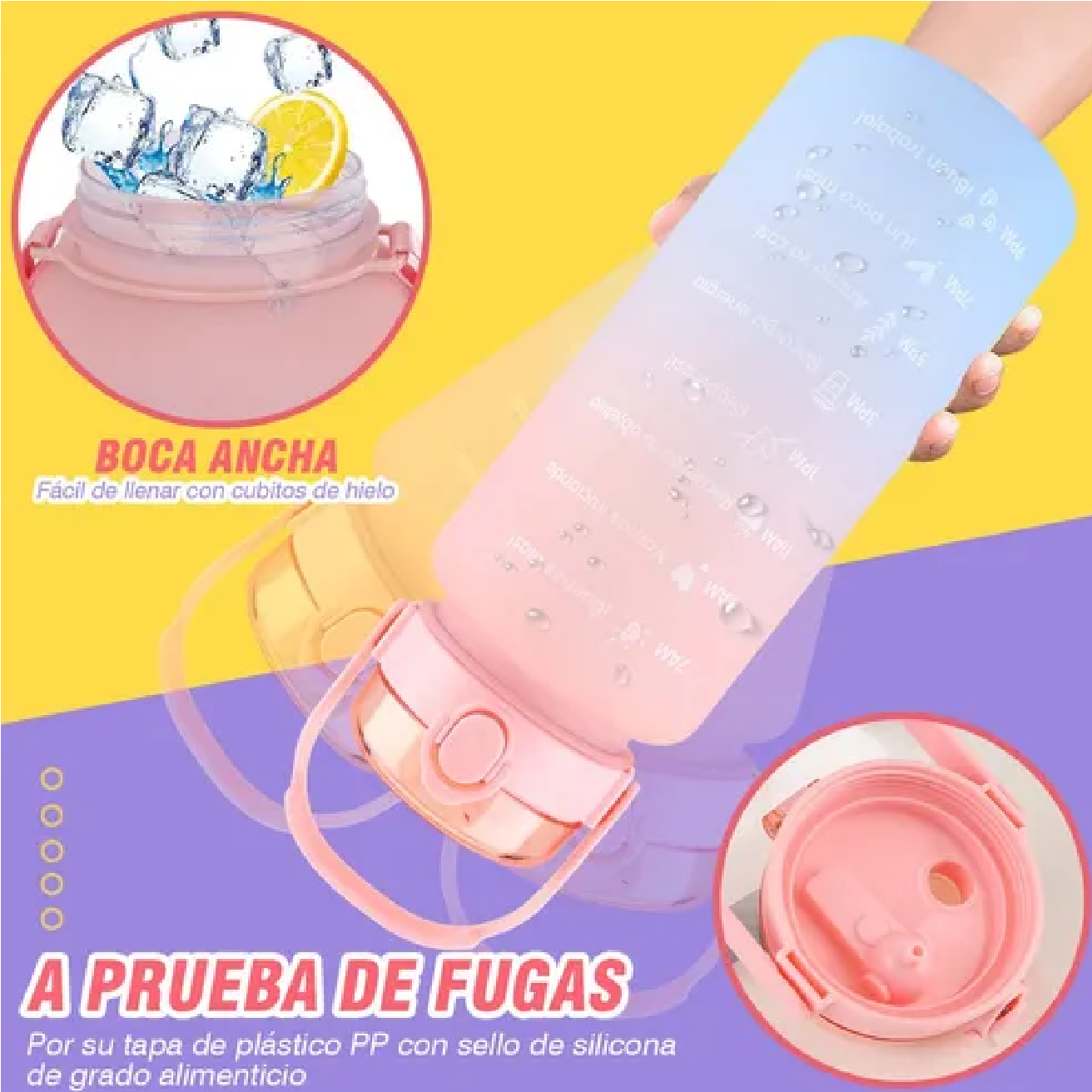Botella De Agua Deportiva Anti Fugas  Capacidad 2 L Rosa plus