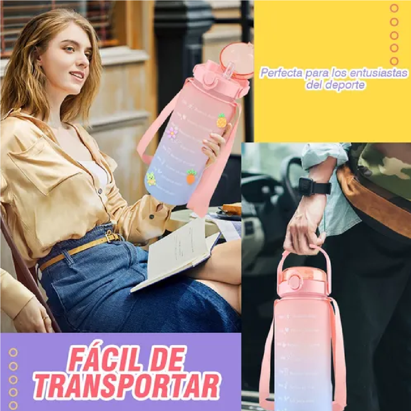 Botella De Agua Deportiva Anti Fugas  Capacidad 2 L Rosa plus