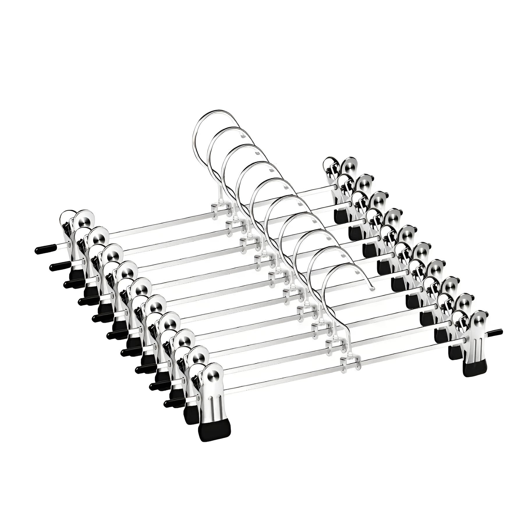 Gancho Para Ropa Pantalon De Metal Cromado Con Pinzas 10pzas