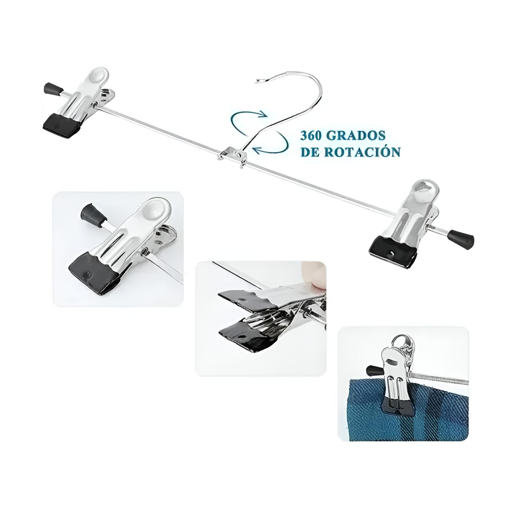 Gancho Para Ropa Pantalon De Metal Cromado Con Pinzas 10pzas