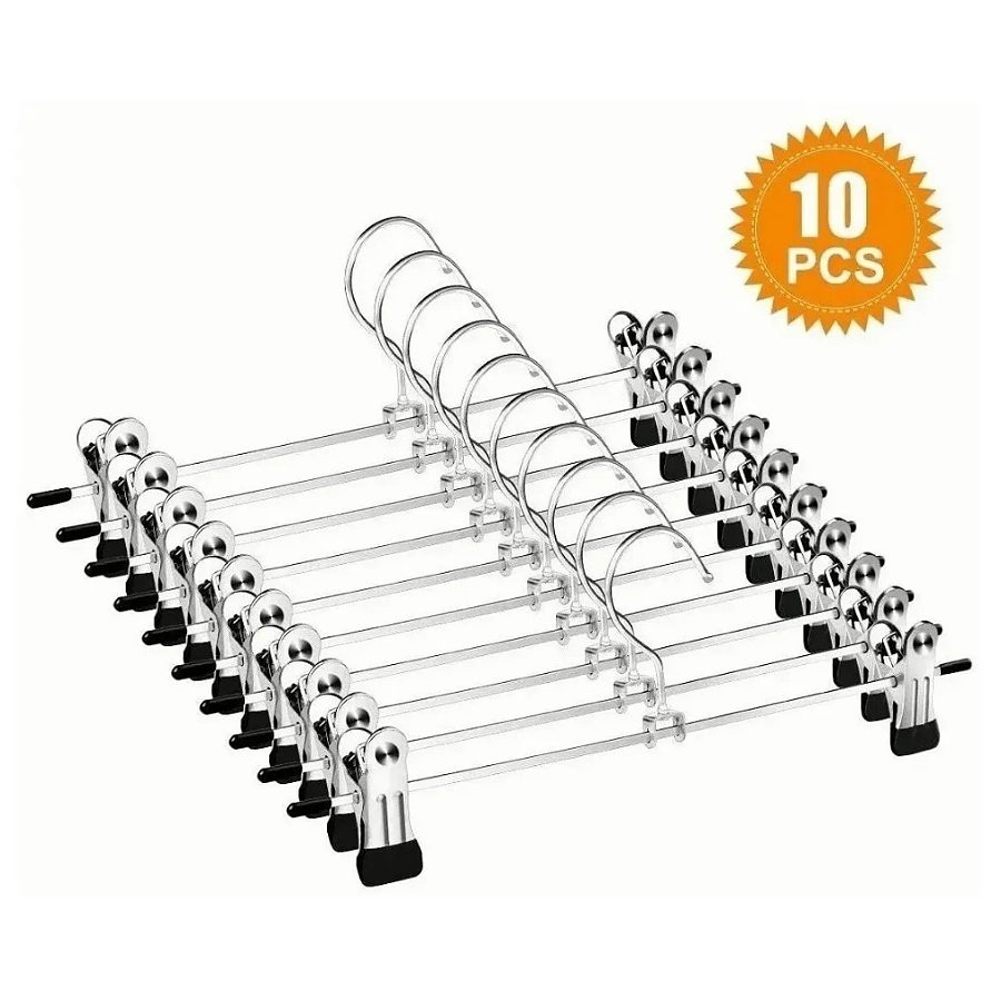Gancho Para Ropa Pantalon De Metal Cromado Con Pinzas 10pzas