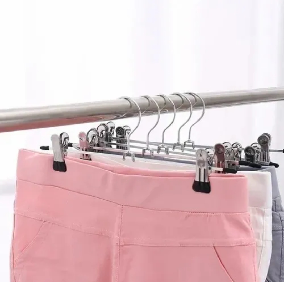 Gancho Para Ropa Pantalon De Metal Cromado Con Pinzas 10pzas