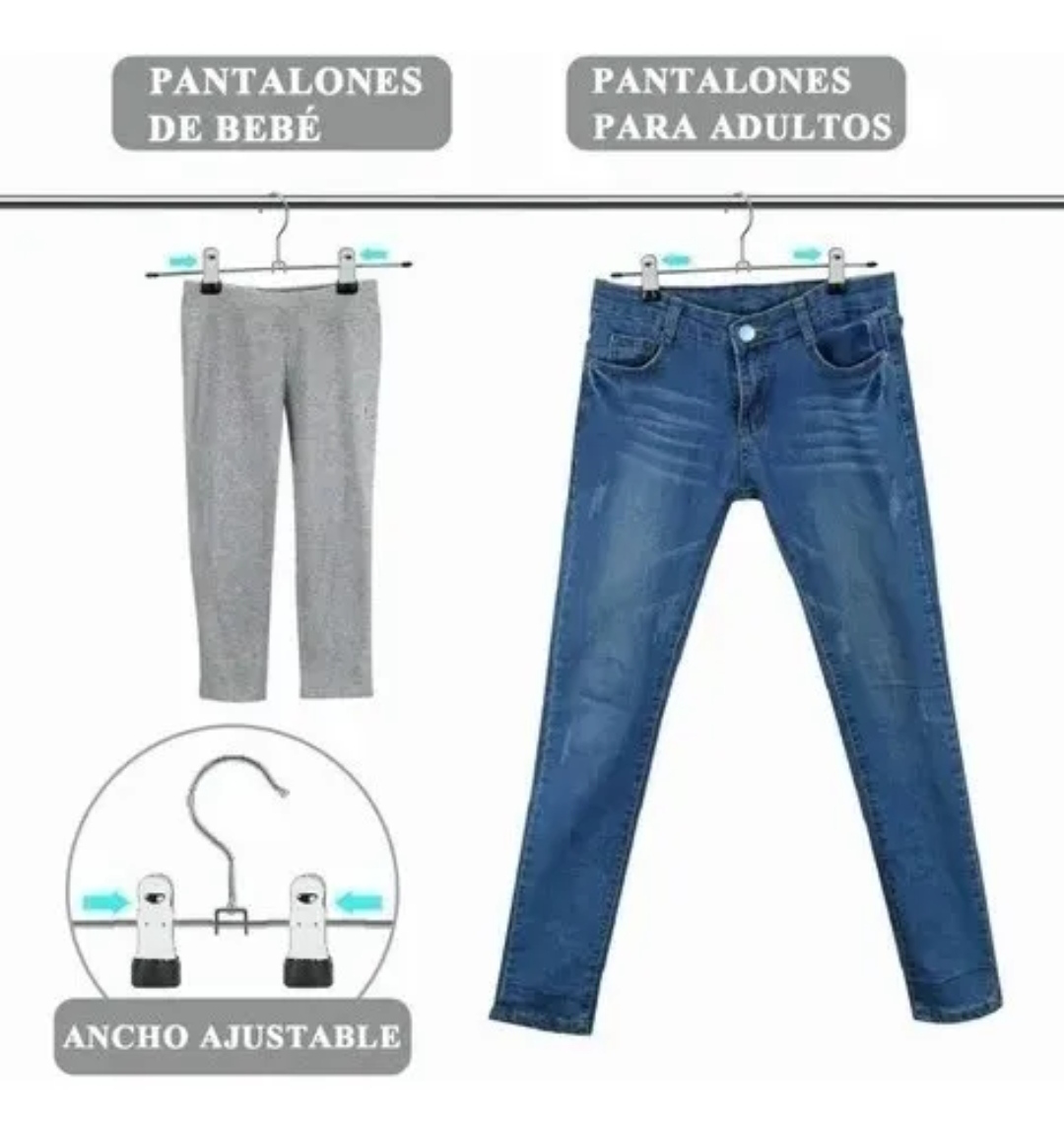 Gancho Para Ropa Pantalon De Metal Cromado Con Pinzas 10pzas