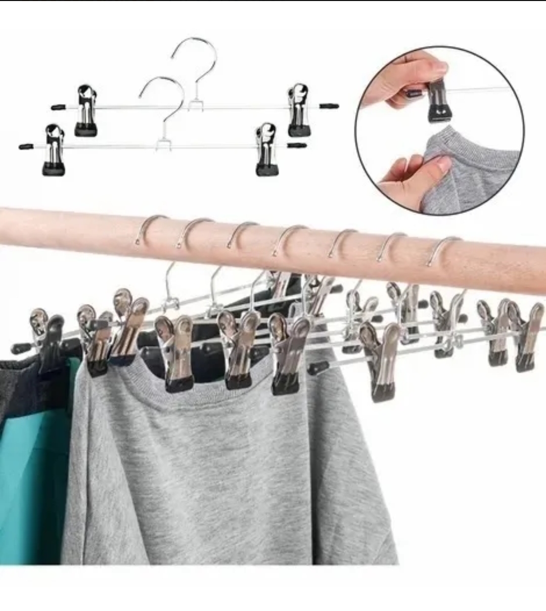 Gancho Para Ropa Pantalon De Metal Cromado Con Pinzas 10pzas