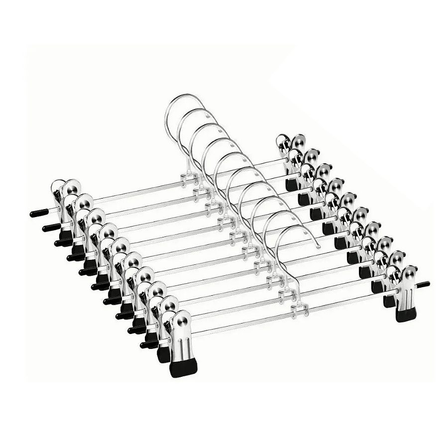 Gancho Para Ropa Pantalon De Metal Cromado Con Pinzas 10pzas