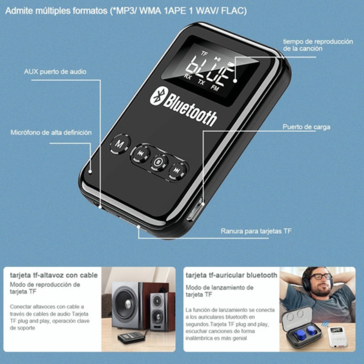 Transmisor inalámbrico Bluetooth para TV, teléfono, PC, audio