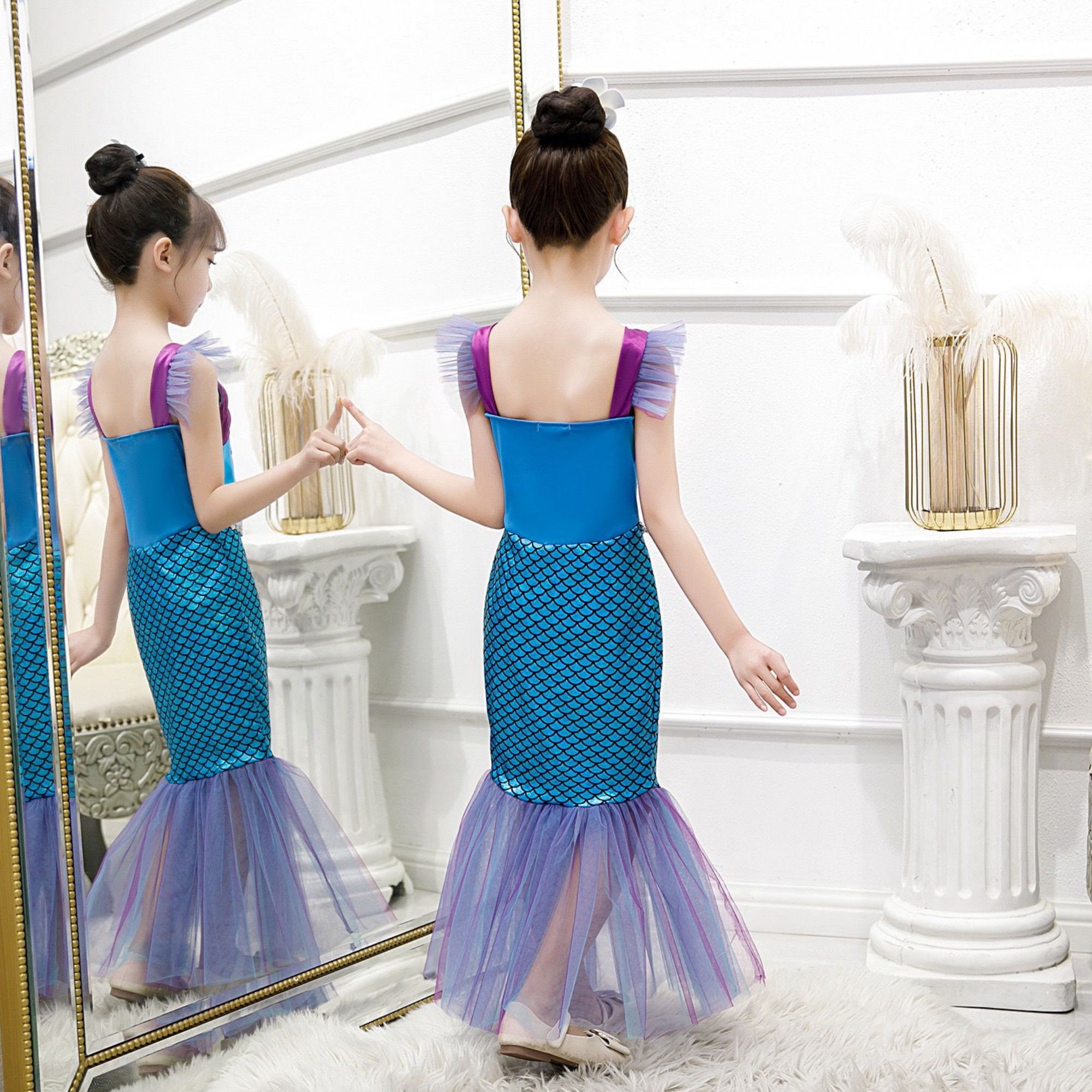 Disfraz Sirena Para Niñas Vestido Princesa Con Diadema 