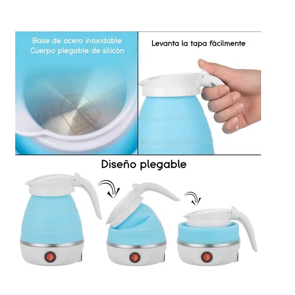 Jarra, tetera electrica, hervidor de agua transportable, Plegable. Azul