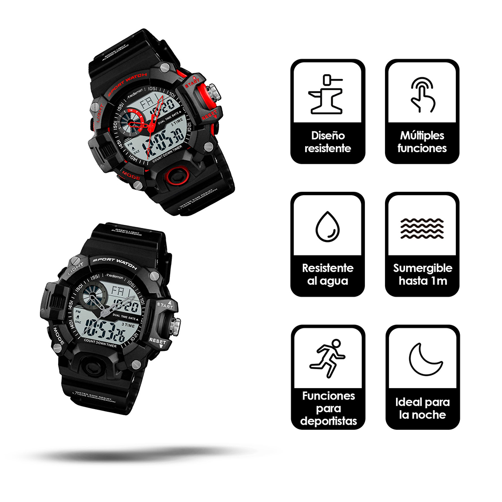 Redlemon Reloj Digital y Análogo Sport Contra Agua 1331 Cronómetro Alarma