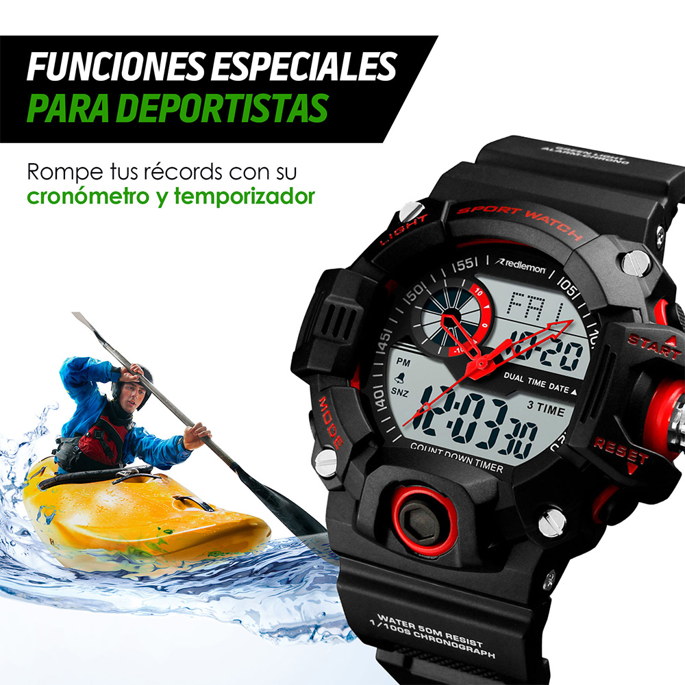 Redlemon Reloj Digital y Análogo Sport Contra Agua 1331 Cronómetro Alarma