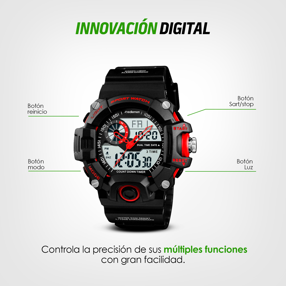 Redlemon Reloj Digital y Análogo Sport Contra Agua 1331 Cronómetro Alarma