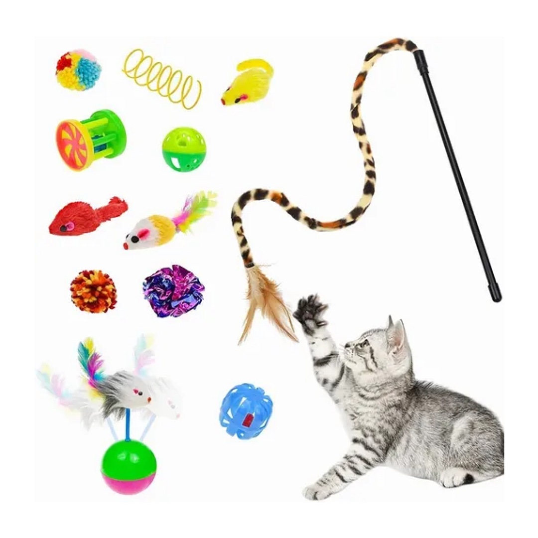 Juguetes Para Gato 20 Pcs Pluma Varita Bola Túnel Ratone
