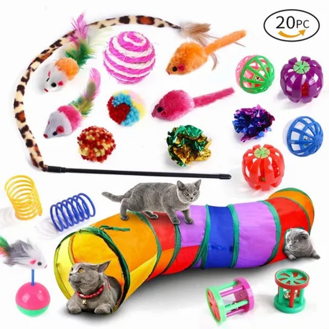 Juguetes Para Gato 20 Pcs Pluma Varita Bola Túnel Ratone