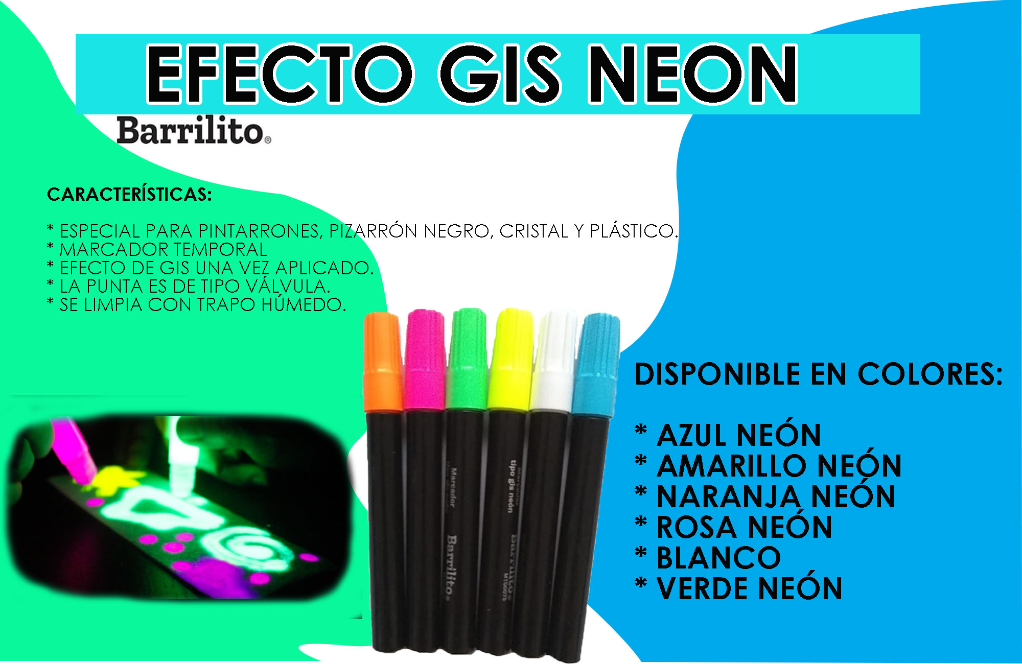 Marcadores P Vidrio Cristal Pizarron Negro Tiza Liquida Neon