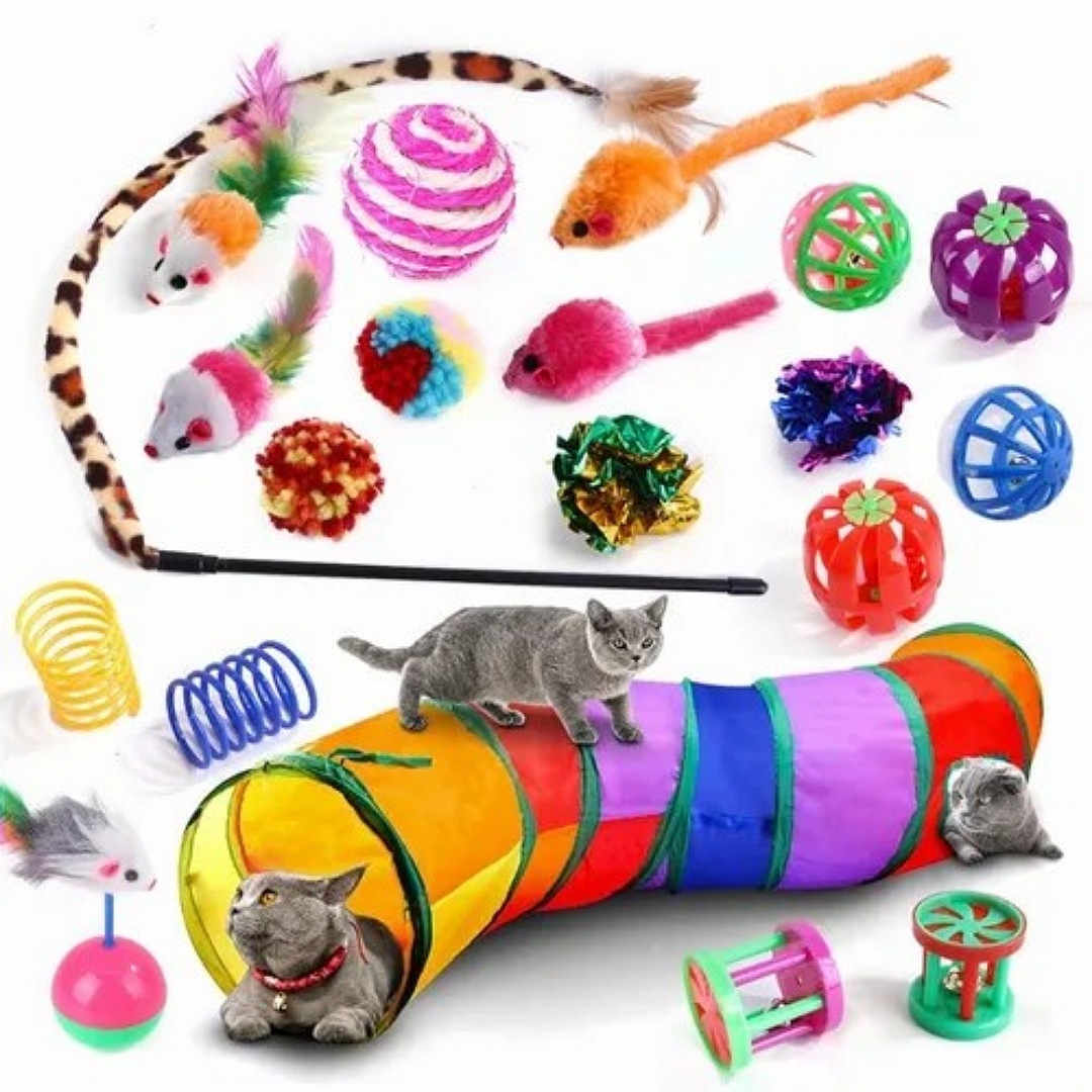 Juguetes Para Gato 20 Pcs Pluma Varita Bola Túnel Ratone