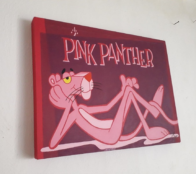 Cuadro decorativo pintado a mano Galería Oneris PANTERA ROSA PINK PANTER 90x60