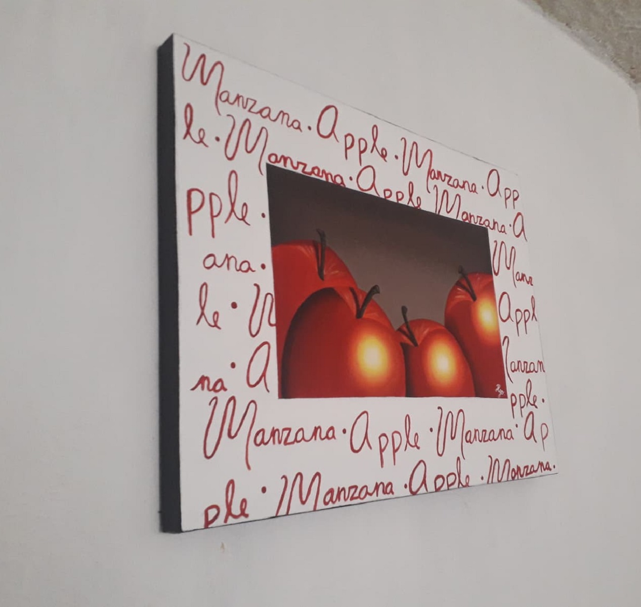 Cuadro decorativo pintado a mano Galería Oneris MANZANAS LETTERS 2 100x80