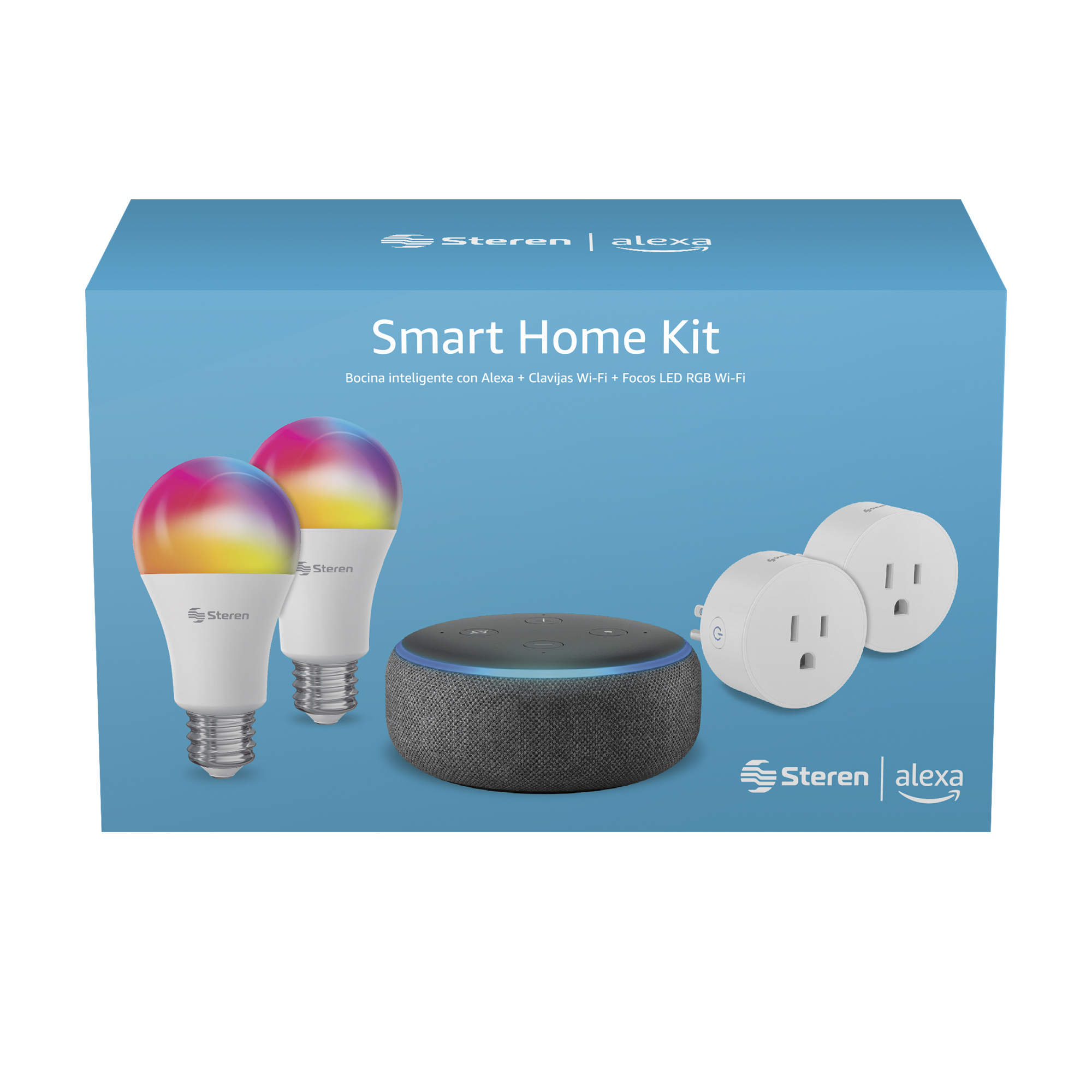 Steren Paquete Smart Home Alexa, 2 cables y 2 contactos Wi-Fi, Haz tu Casa Smart con el Paquete más Smart de Steren