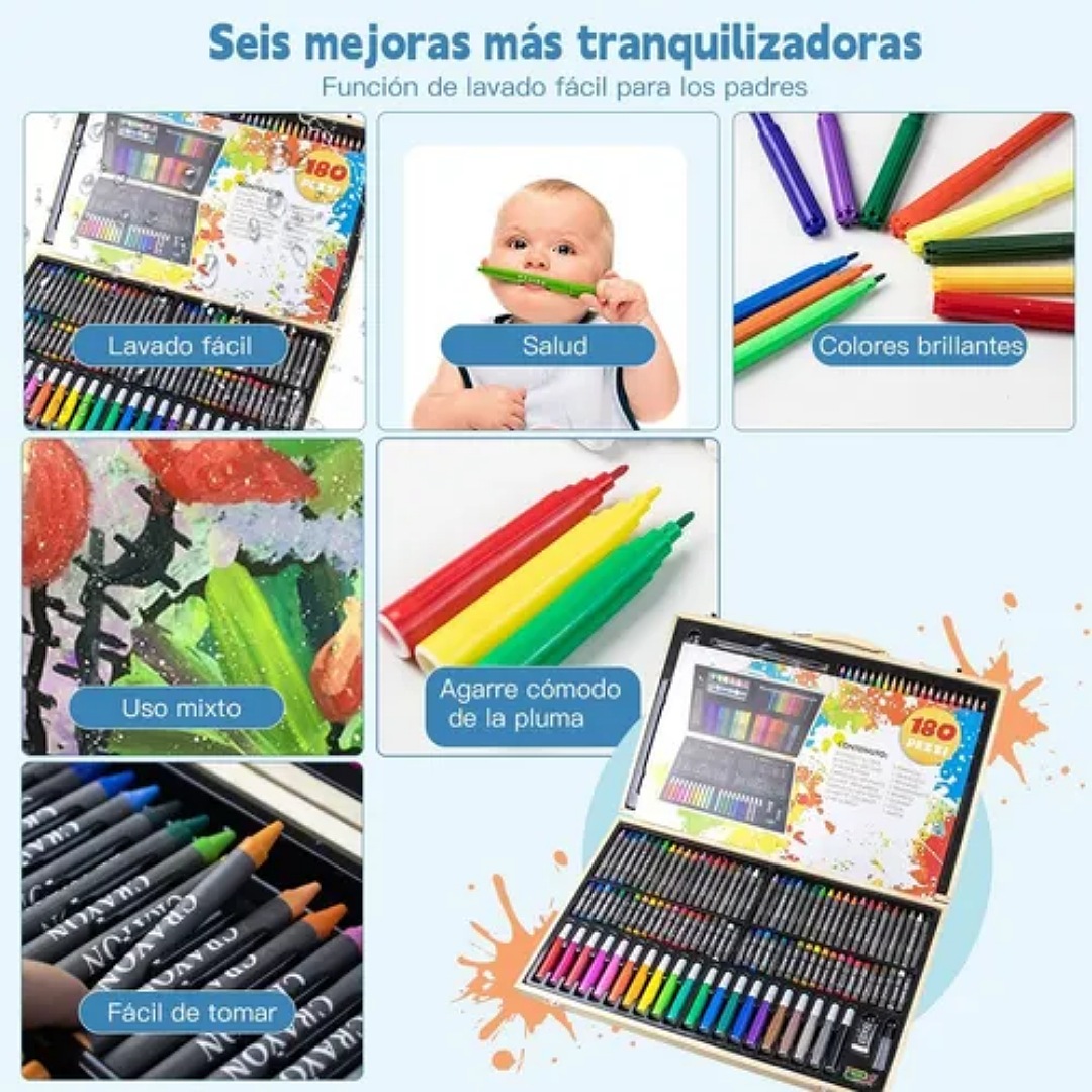 Kit De Lápices De Dibujo Marcadores Plumones Punta 180 Pcs